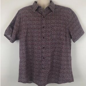 Haggar Mens Collared Burgundy Purple Floral Short Sleeve